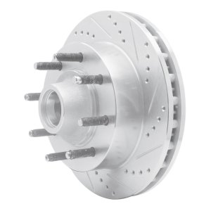 Ford F-250 Super Duty Brake Rotor (1) - Front Right - R1 Concepts - Drilled & Slotted - Silver - `03-`05